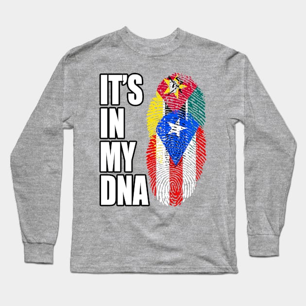 Puerto Rican And Mozambican Mix DNA Flag Heritage Long Sleeve T-Shirt by Just Rep It!!